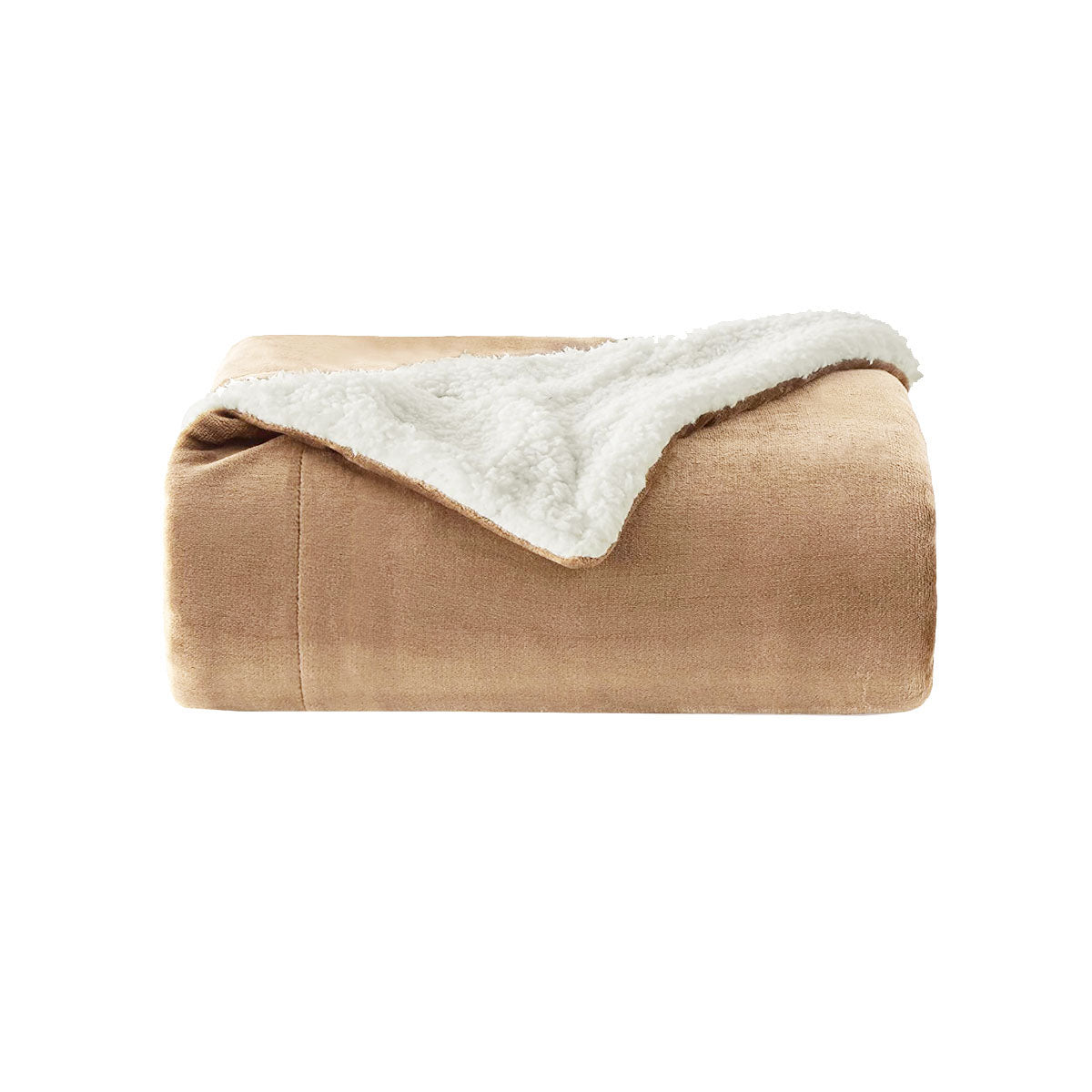 400GSM Micro Mink Blanket Throw with Sherpa Reverse 180x200 cm Latte - TRENDZ