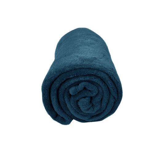 Solid Colour Soft Coral Fleece Throw Rug 127 x 152 cm Indigo - TRENDZ