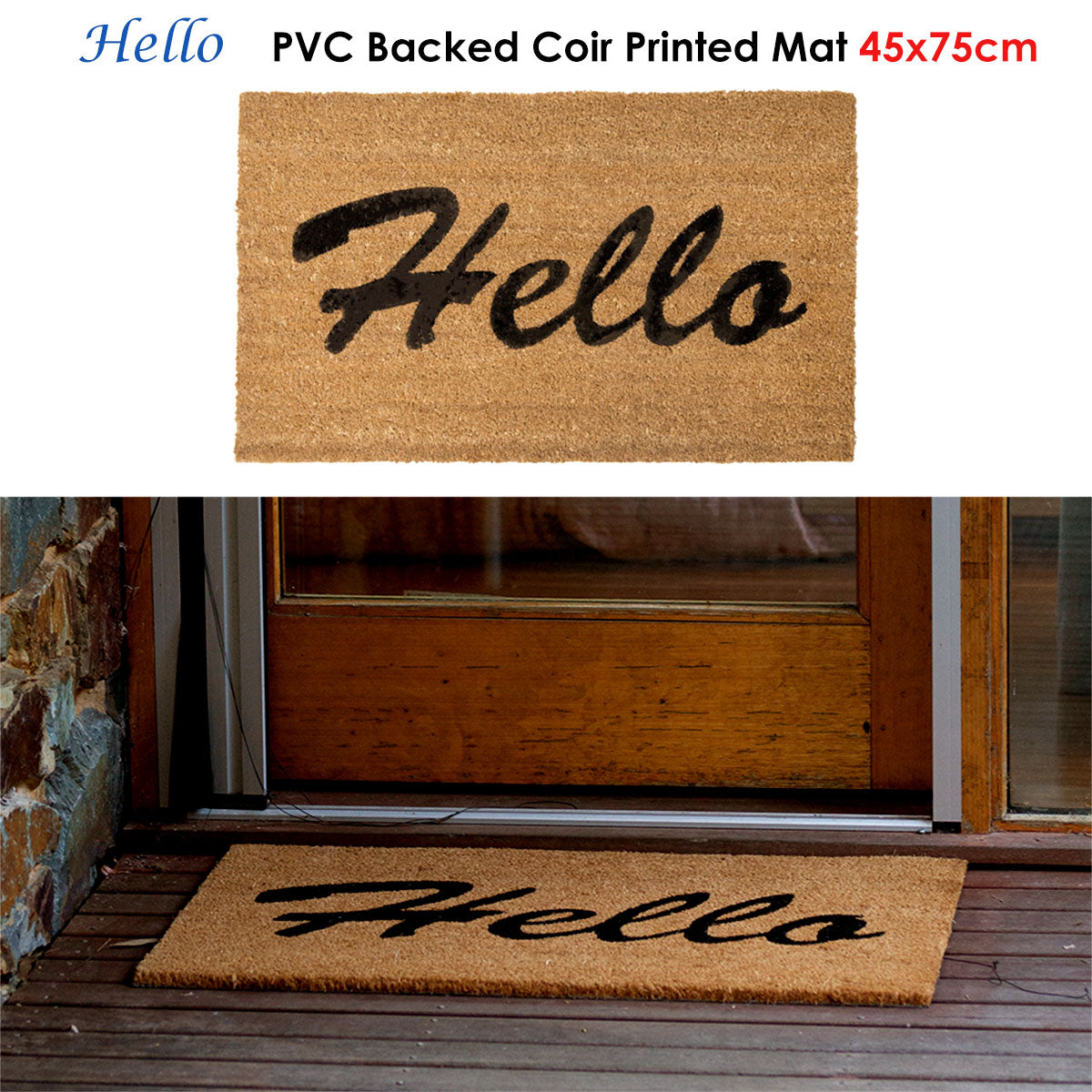 J.Elliot Home Hello PVC Backed Coir Printed Door Mat - TRENDZ