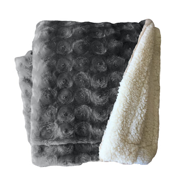plush fleece sherpa backed reversible throw charcoal - TRENDZ