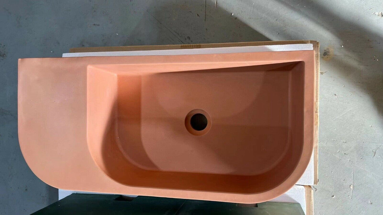 New Concrete Cement Wash Basin Counter Top Matte Clay Red Wall Hung Basin - TRENDZ