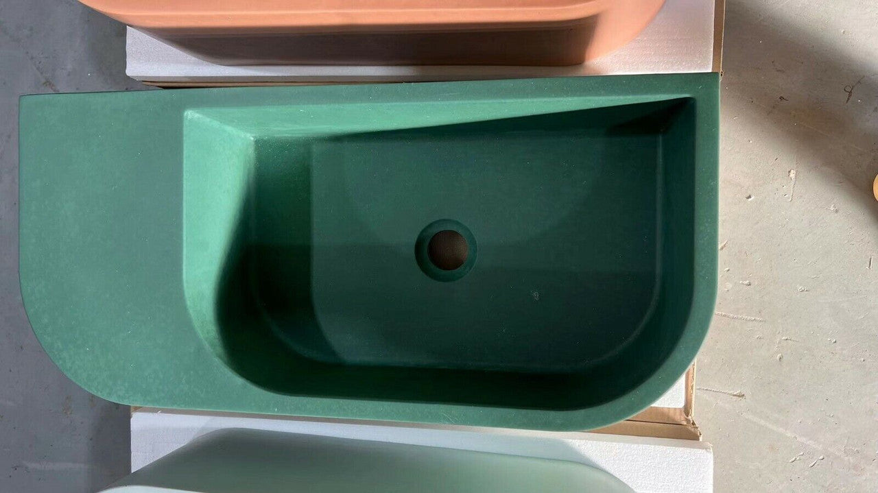 New Concrete Cement Wash Basin Counter Top Matte Lake Green Wall Hung Basin - TRENDZ