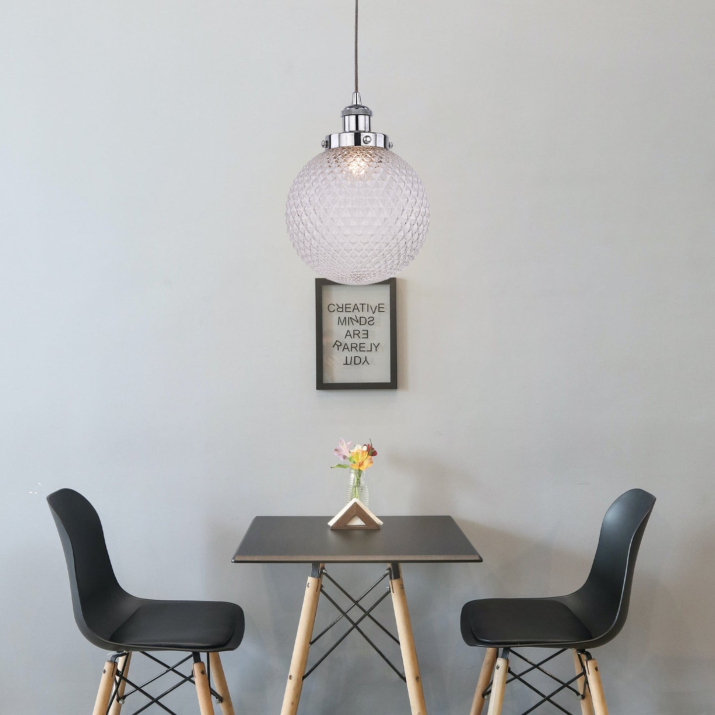 Casablance Pendant Light – Large 300mm Sphere, Chrome + Clear Glass
