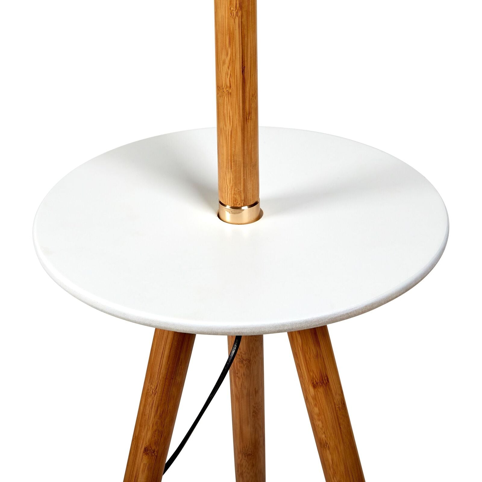 165cm Adjustable Bamboo Tripod Floor Lamp Light with Linen Shade & Built-In Table - TRENDZ