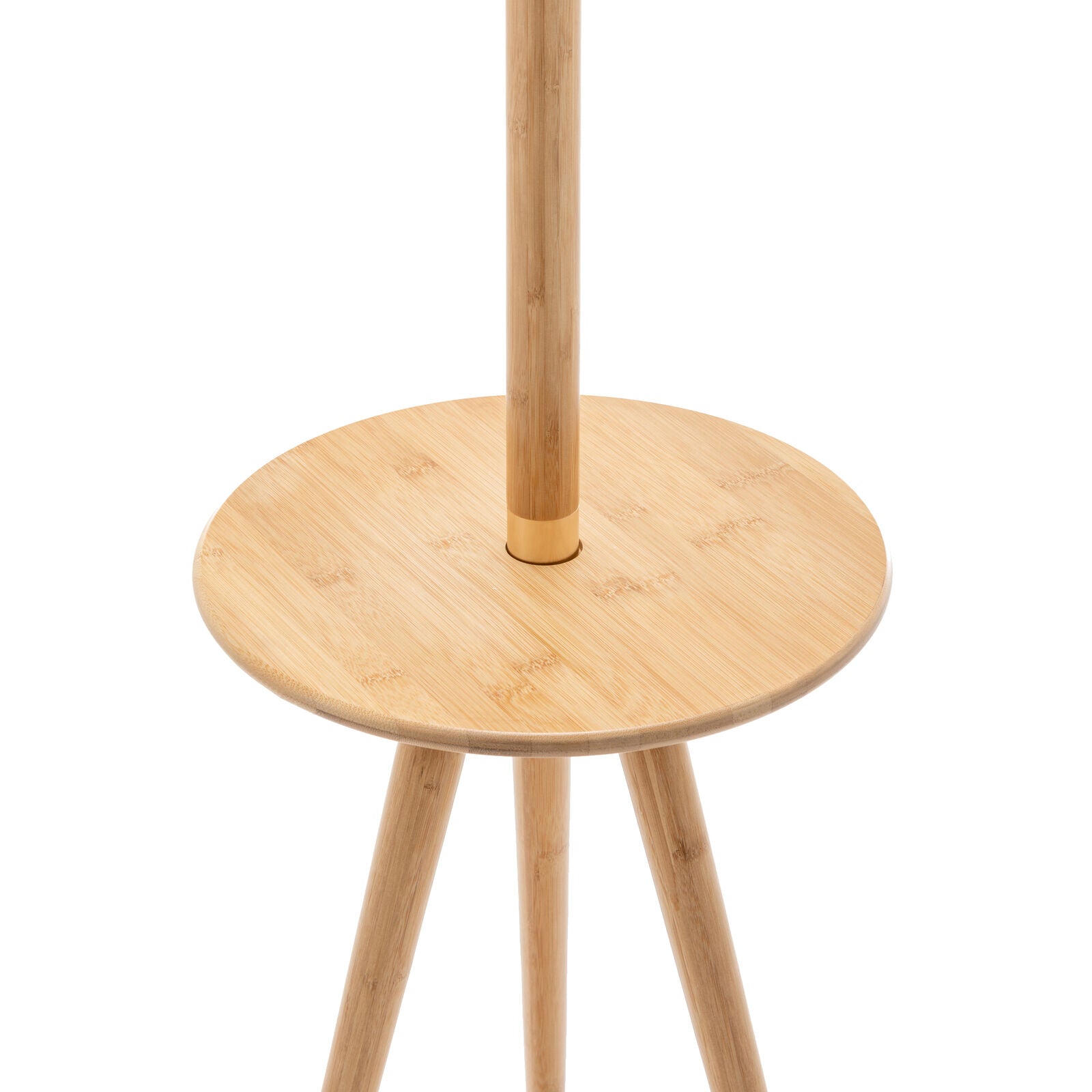 165cm Adjustable Bamboo Tripod Floor Lamp Light with Linen Shade & Built-In Table - TRENDZ