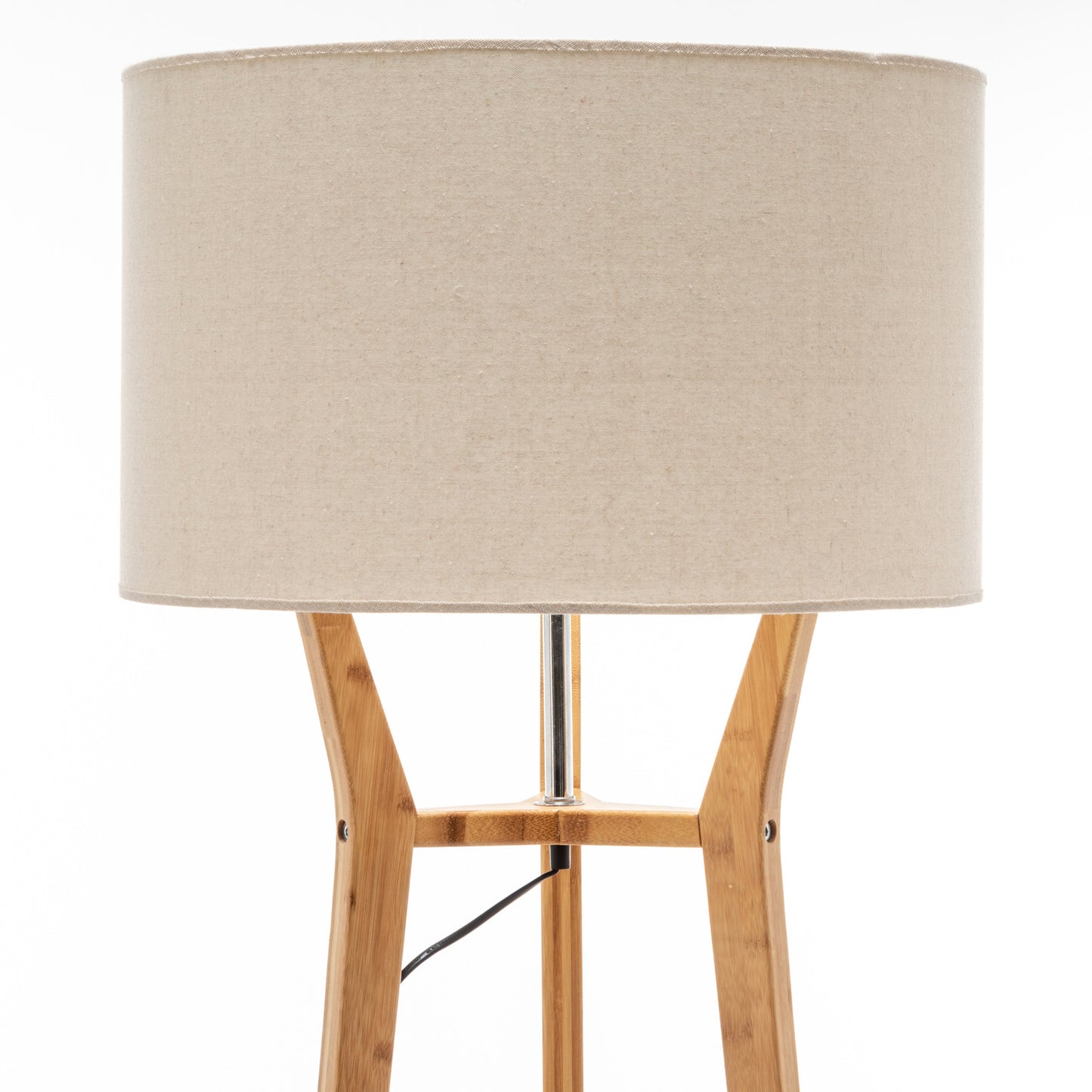 168cm Large Bamboo Wooden Tripod Floor Lamp Light Modern Linen Shade w Shelves - TRENDZ