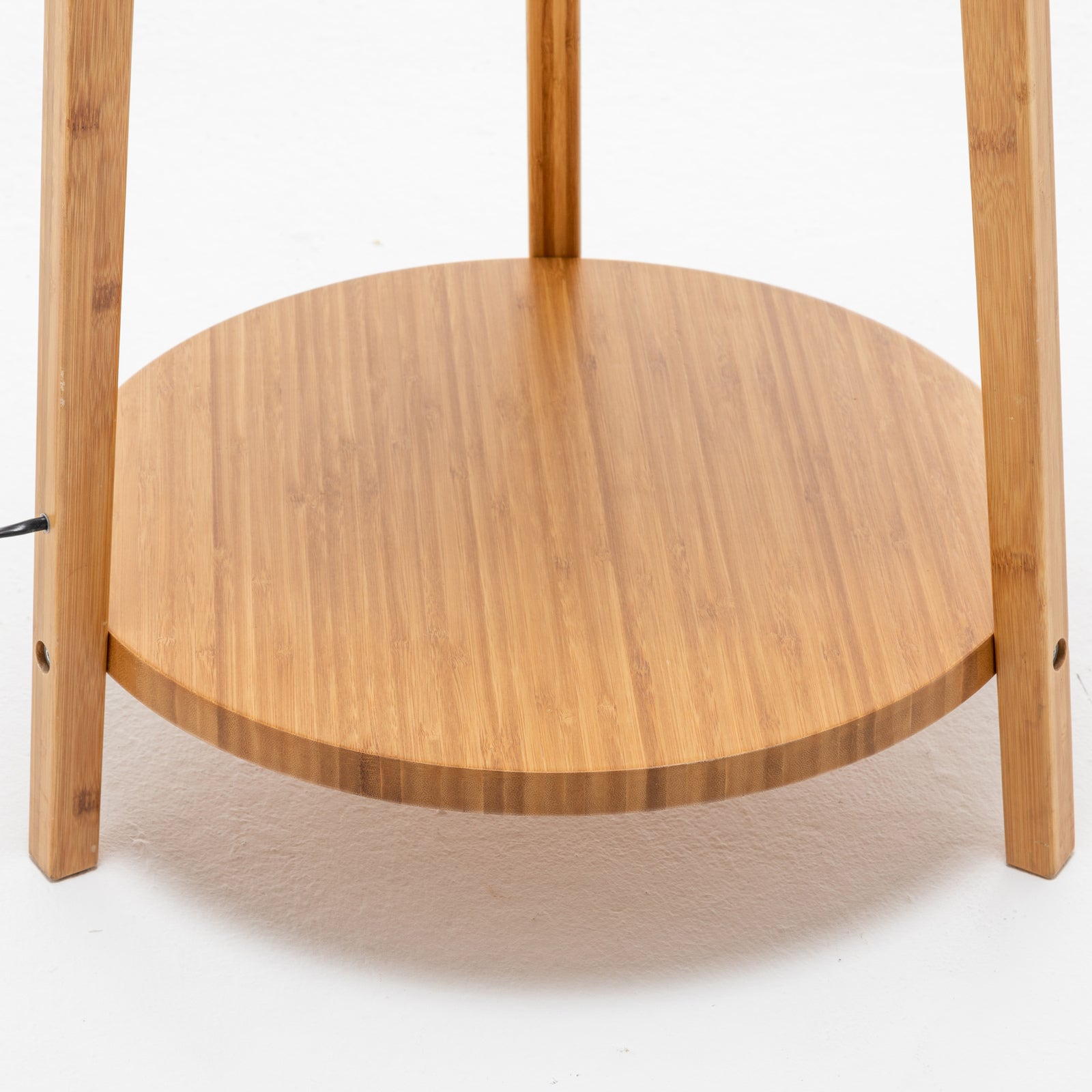 168cm Large Bamboo Wooden Tripod Floor Lamp Light Modern Linen Shade w Shelves - TRENDZ