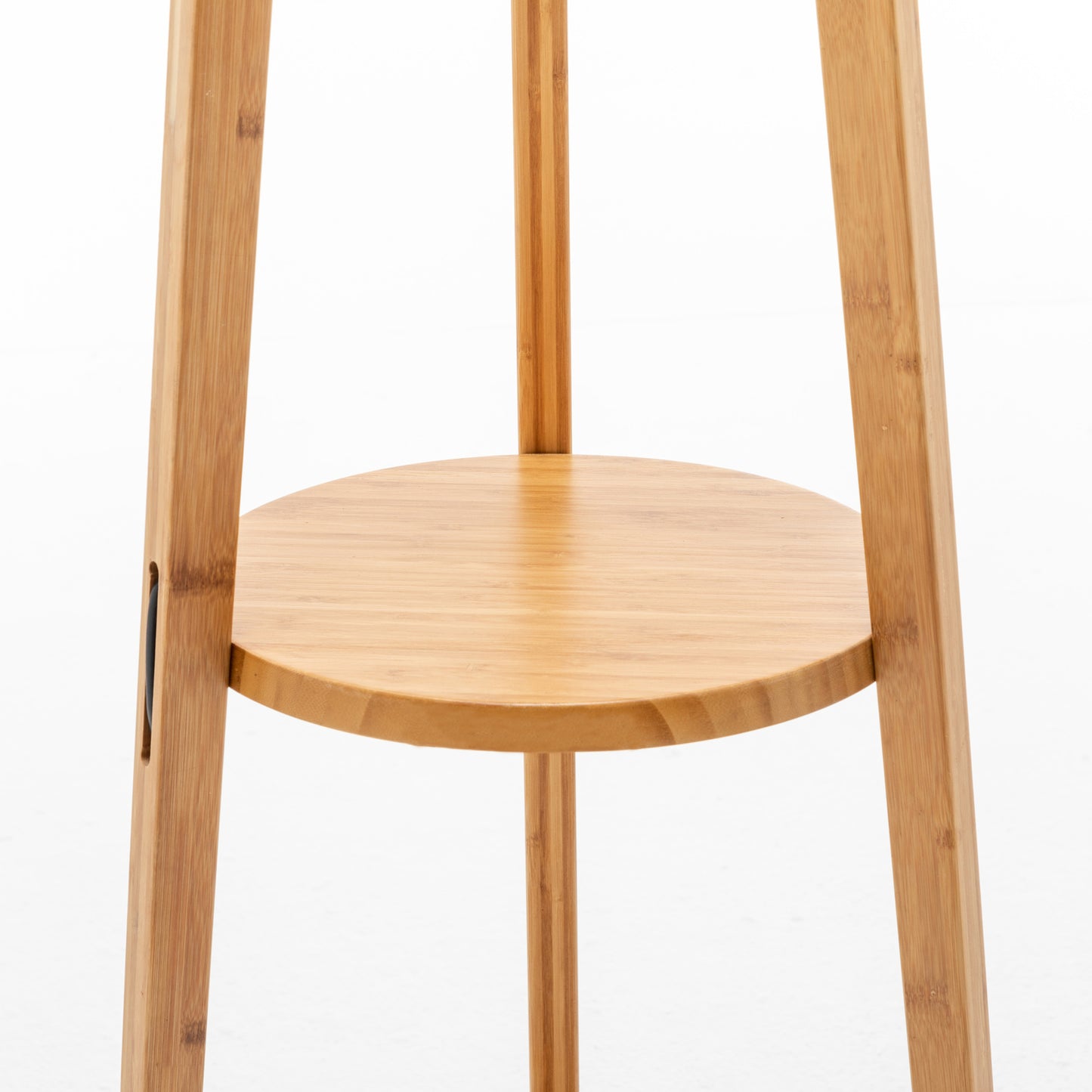 168cm Large Bamboo Wooden Tripod Floor Lamp Light Modern Linen Shade w Shelves - TRENDZ