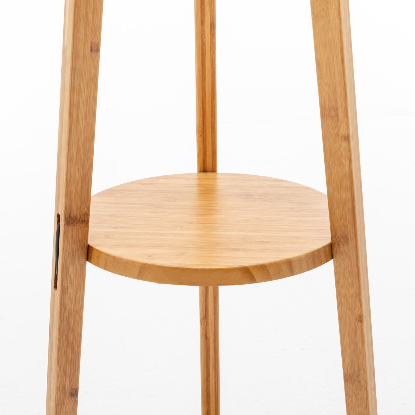 168cm Large Bamboo Wooden Tripod Floor Lamp Light Modern Linen Shade w Shelves - TRENDZ