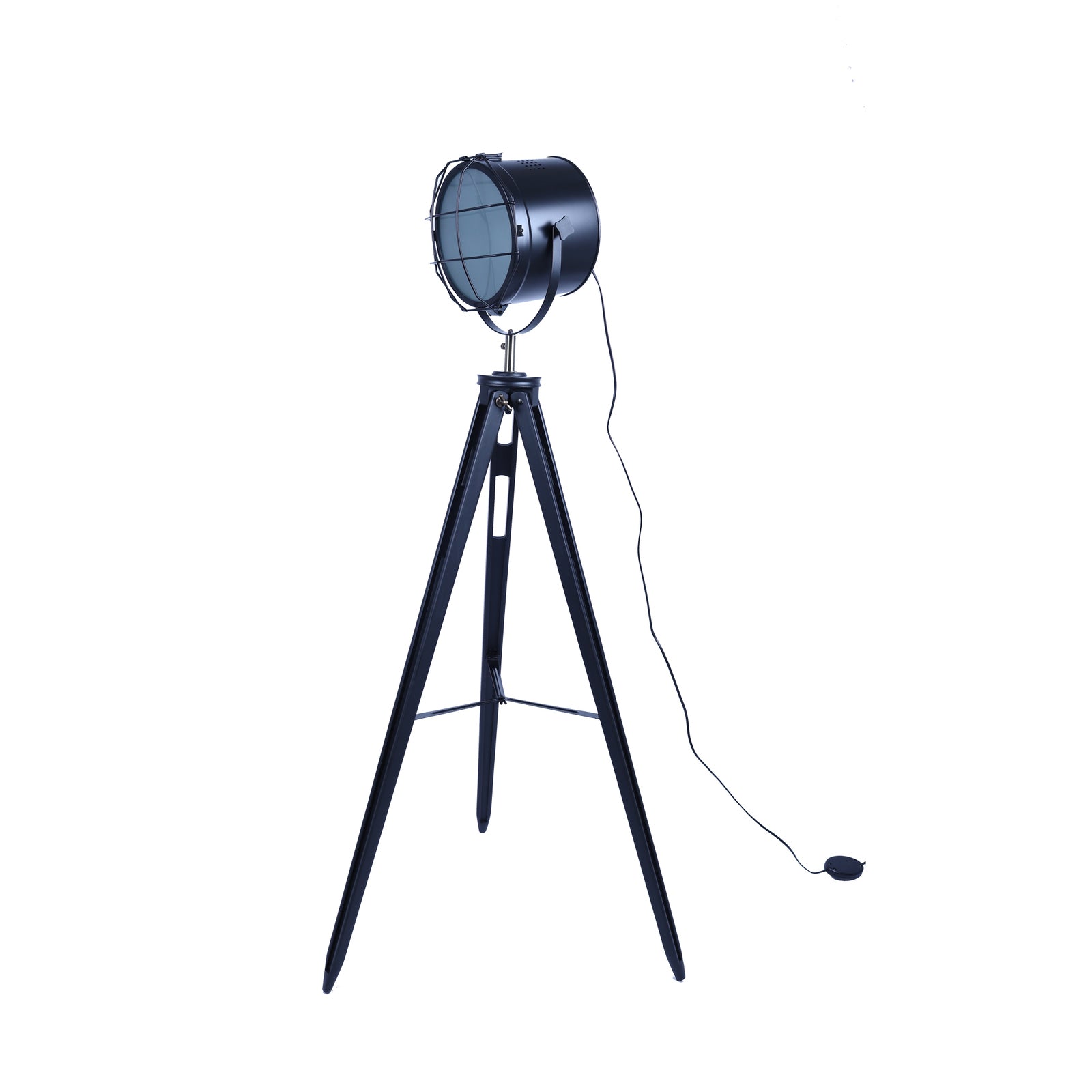 158cm Nautical Tripod Floor Lamp w Matte Black Lamp Head Searchlight Spot Light - TRENDZ