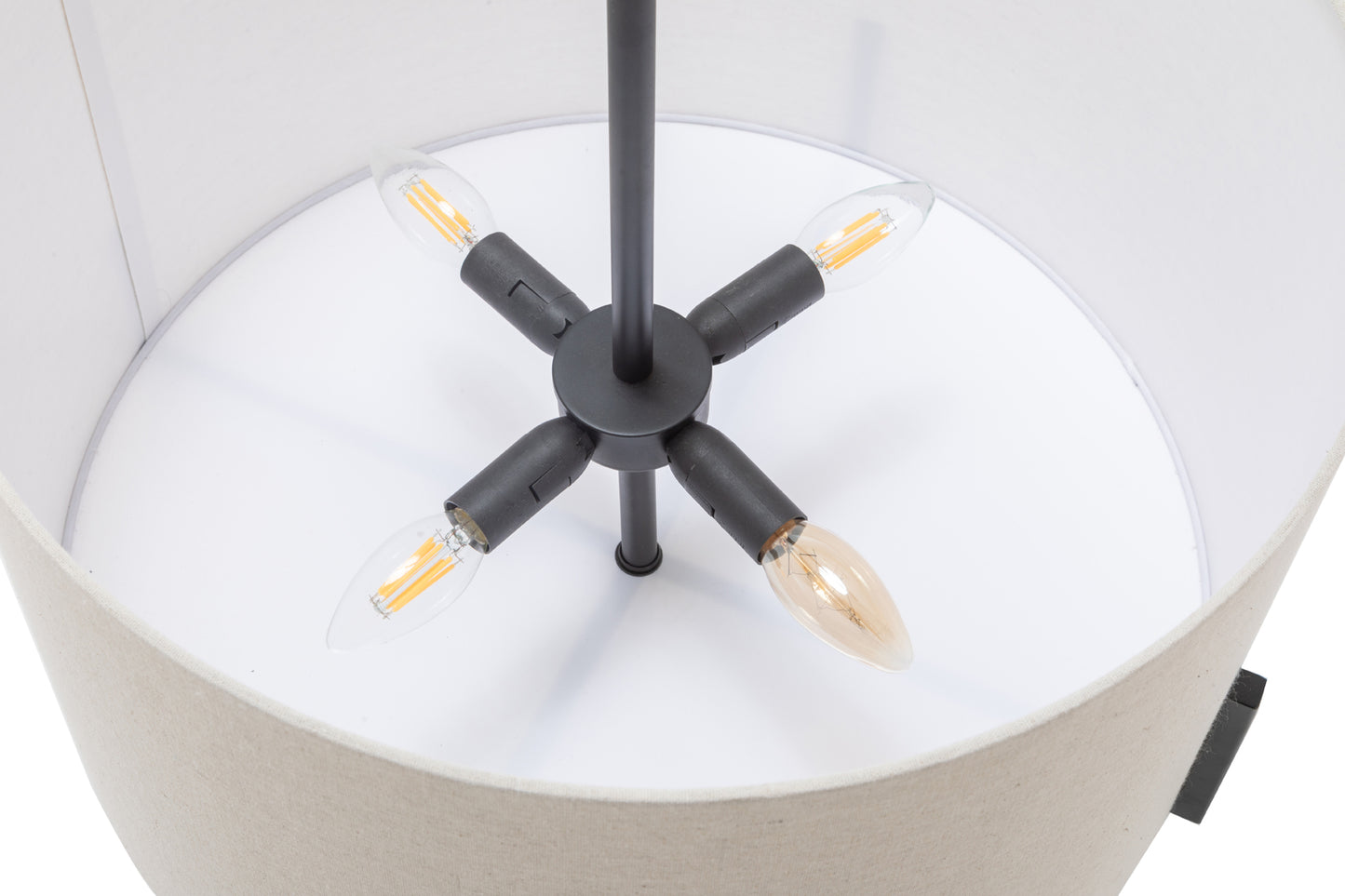 Modern Scandi Metal Hanging Pendant Lamp w/ Linen Shade Light - Matte Black - TRENDZ