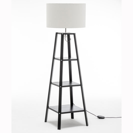 Marcie Rubberwood Floor Lamp with Multi Shelf Storage – Black Finish