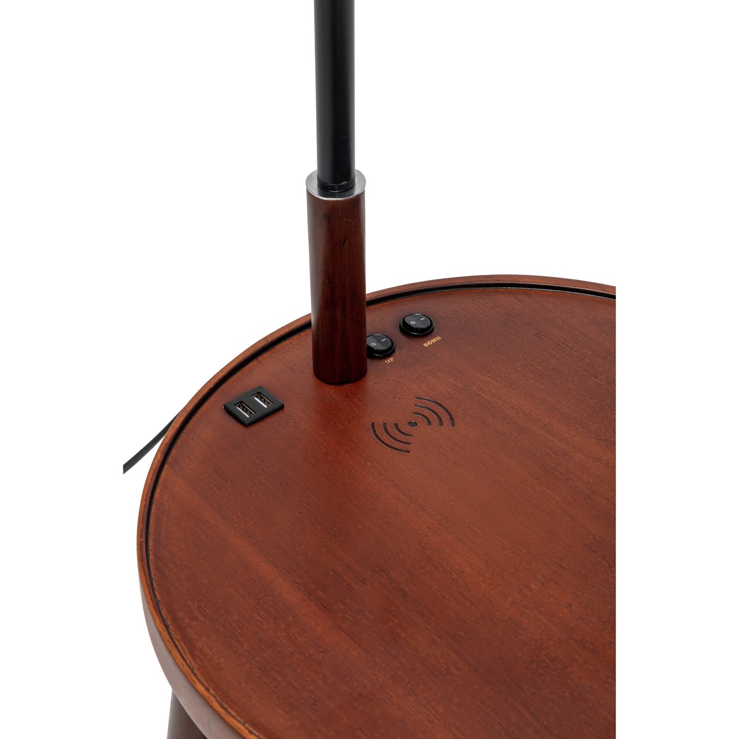 Naples Tripod Floor Lamp – Rubberwood Base with USB & Shelf Storage