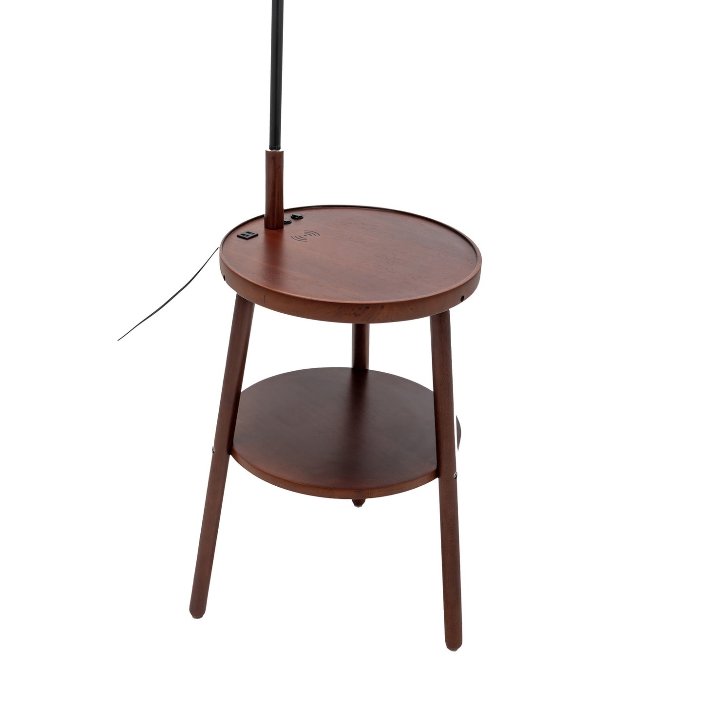 Naples Tripod Floor Lamp – Rubberwood Base with USB & Shelf Storage