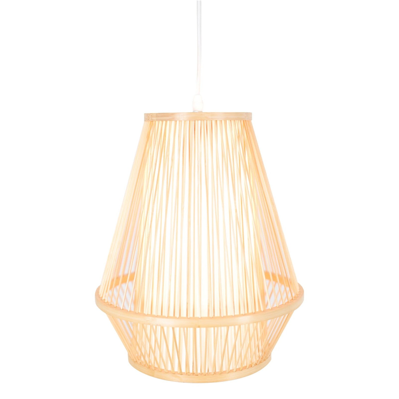 Natural Woven Bamboo Empire Pendant Lamp Hanging Light Bell Shade Boho Tropical - TRENDZ