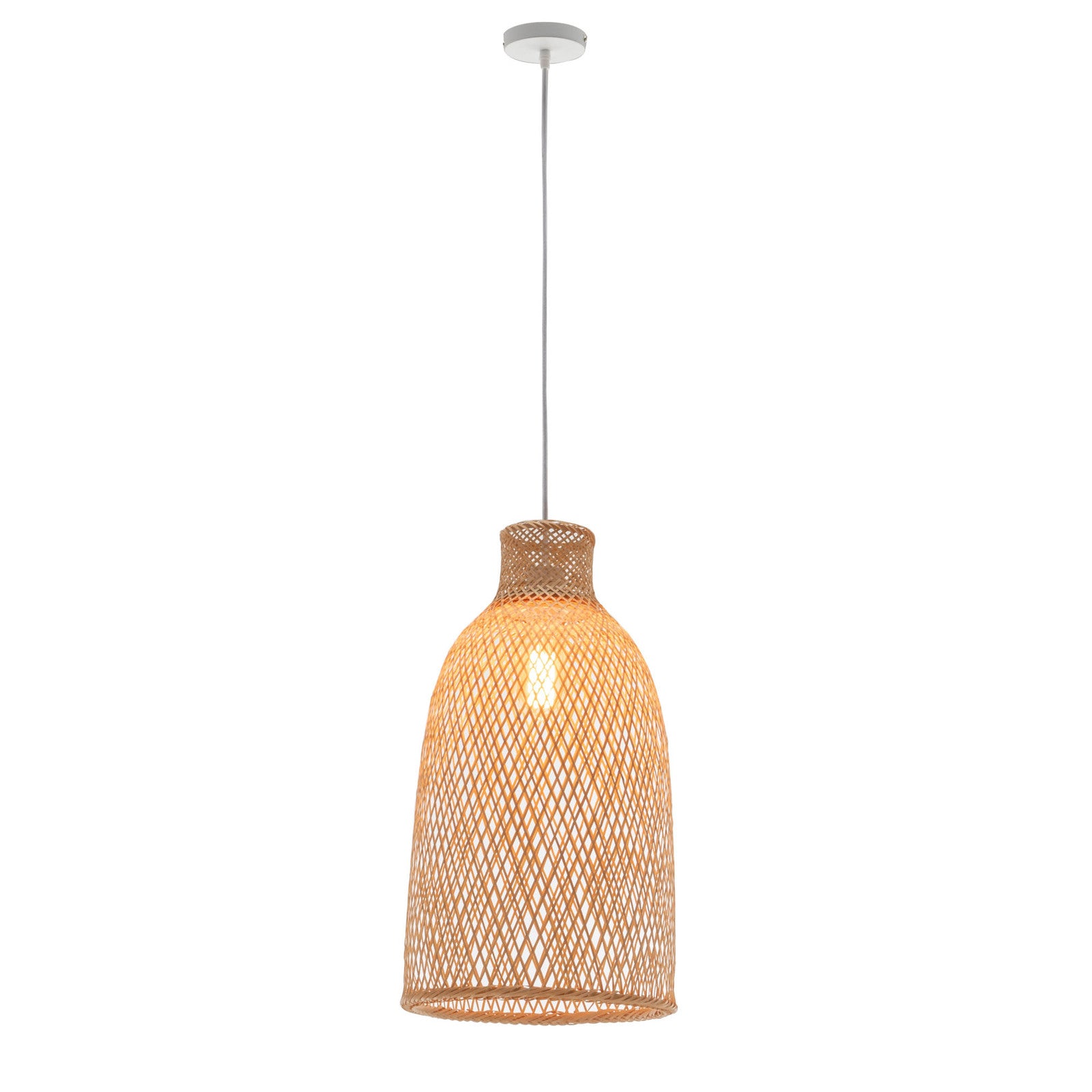 Natural Woven Bamboo Cone Pendant Lamp Hanging Light Bell Shade Boho Tropical - TRENDZ