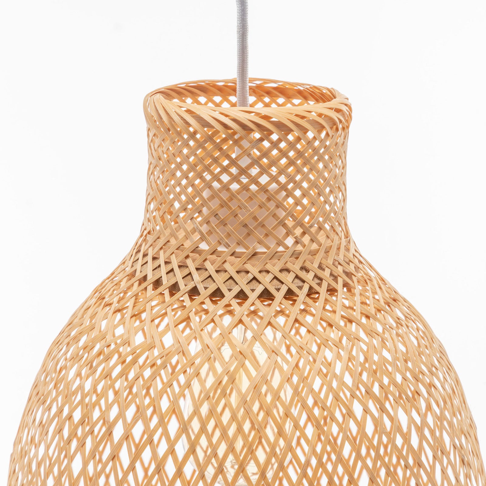 Natural Woven Bamboo Cone Pendant Lamp Hanging Light Bell Shade Boho Tropical - TRENDZ