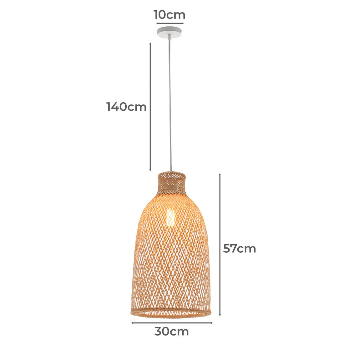 Natural Woven Bamboo Cone Pendant Lamp Hanging Light Bell Shade Boho Tropical - TRENDZ