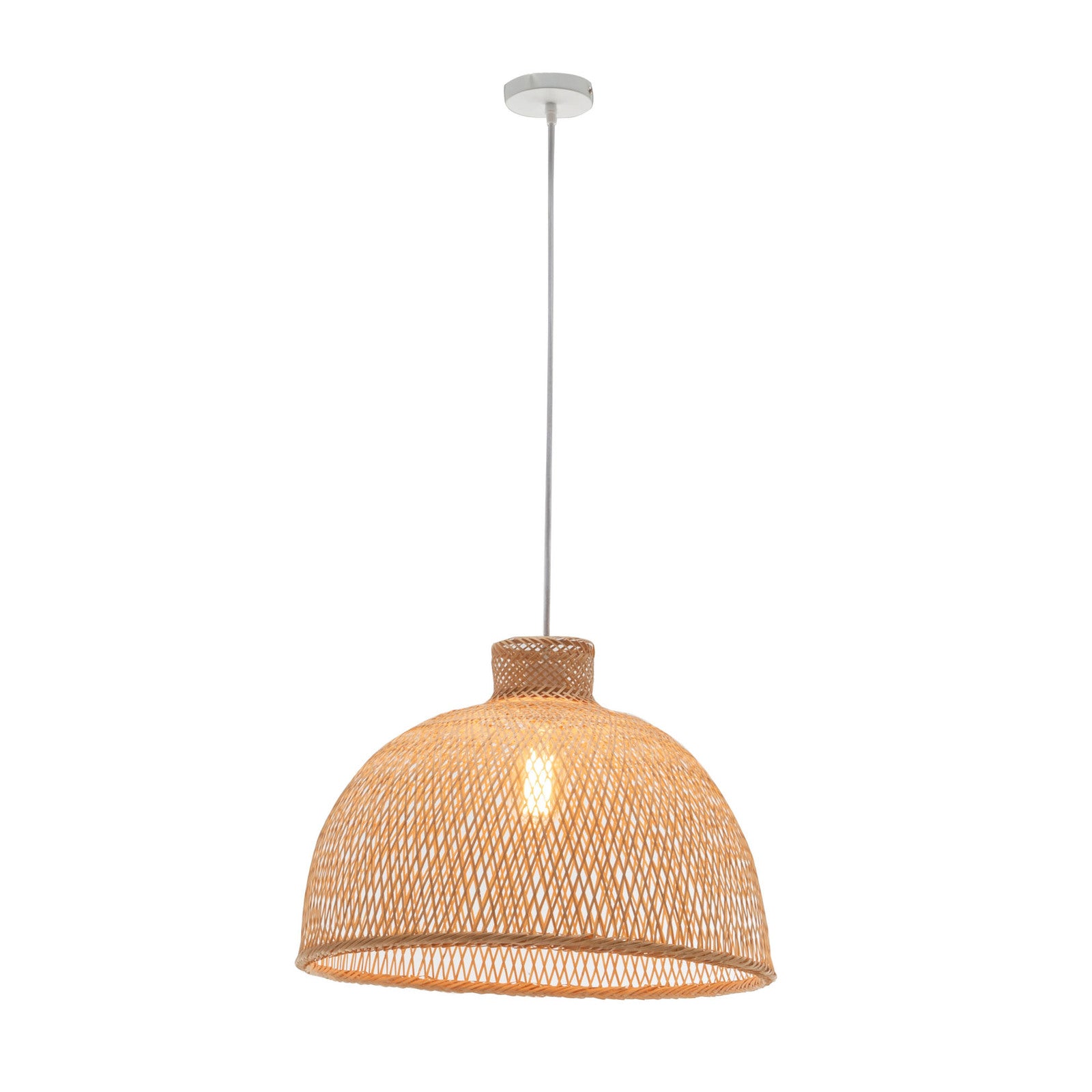 Natural Hand Woven Bamboo Dome Pendant Lamp Hanging Light Rattan Style - TRENDZ