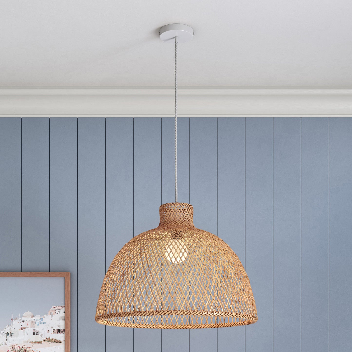 Natural Hand Woven Bamboo Dome Pendant Lamp Hanging Light Rattan Style - TRENDZ