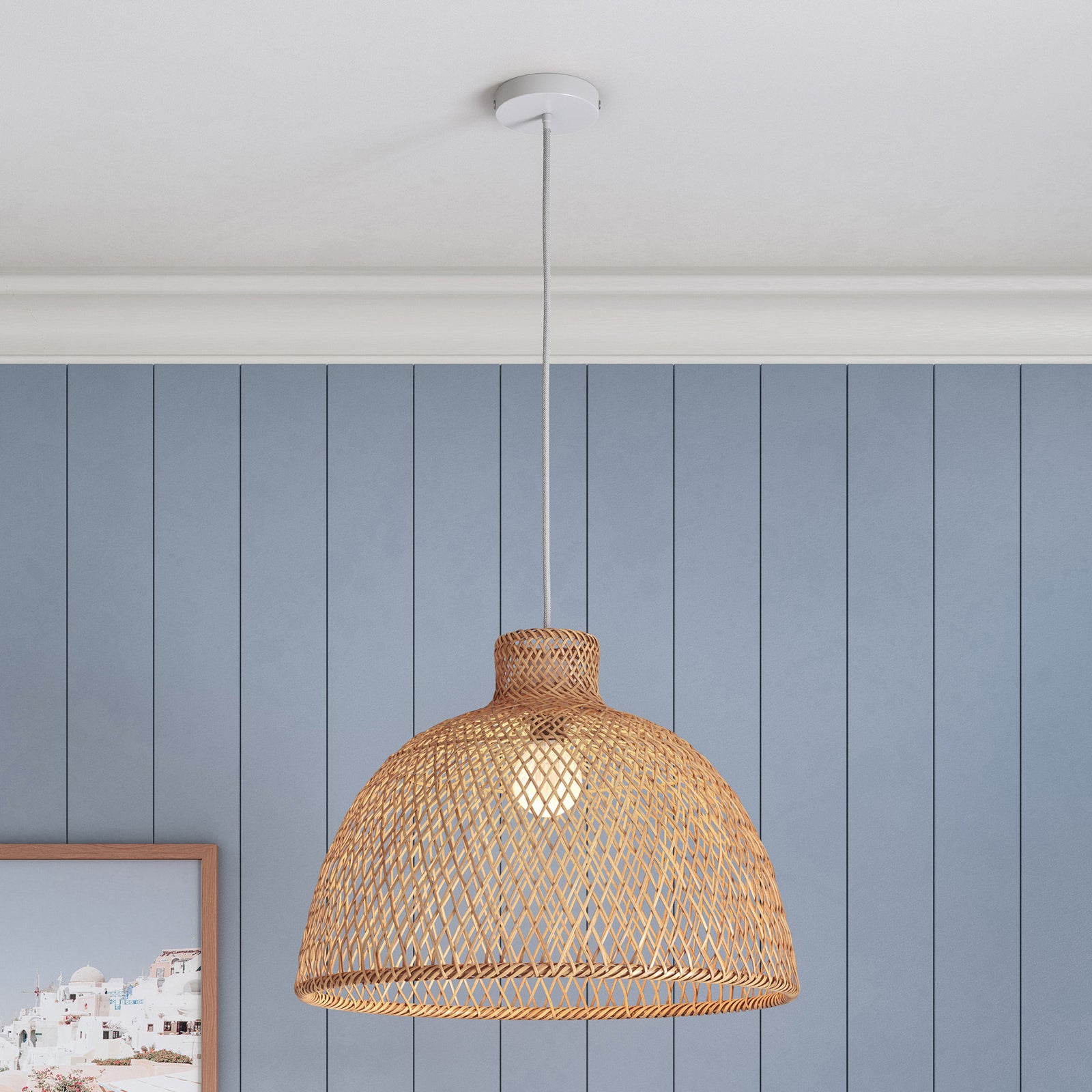 Natural Hand Woven Bamboo Dome Pendant Lamp Hanging Light Rattan Style - TRENDZ