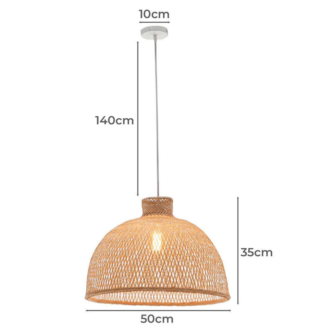 Natural Hand Woven Bamboo Dome Pendant Lamp Hanging Light Rattan Style - TRENDZ