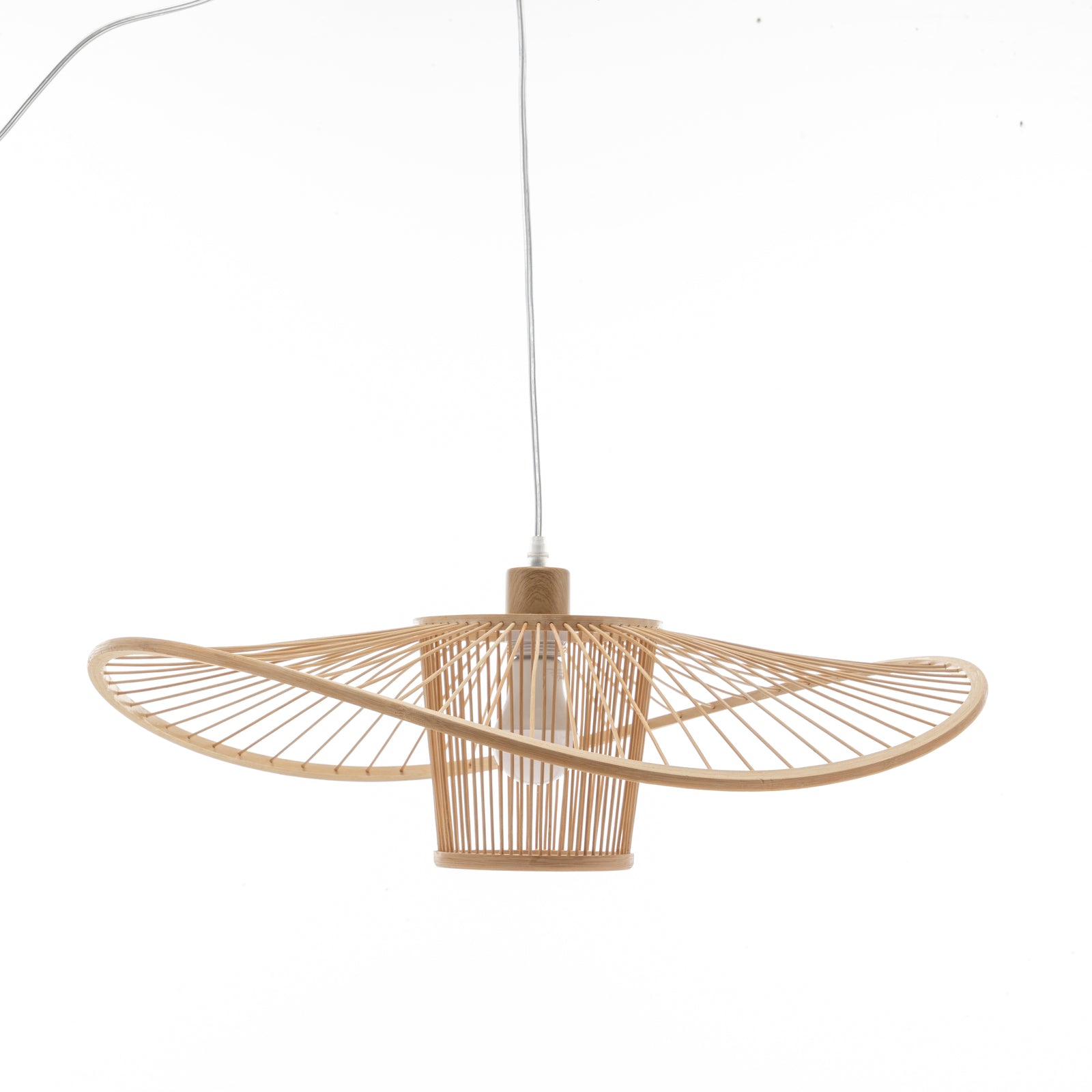 Elysian Breeze Natural Hand-Woven Bamboo Wide Brim Pendant Lamp - TRENDZ