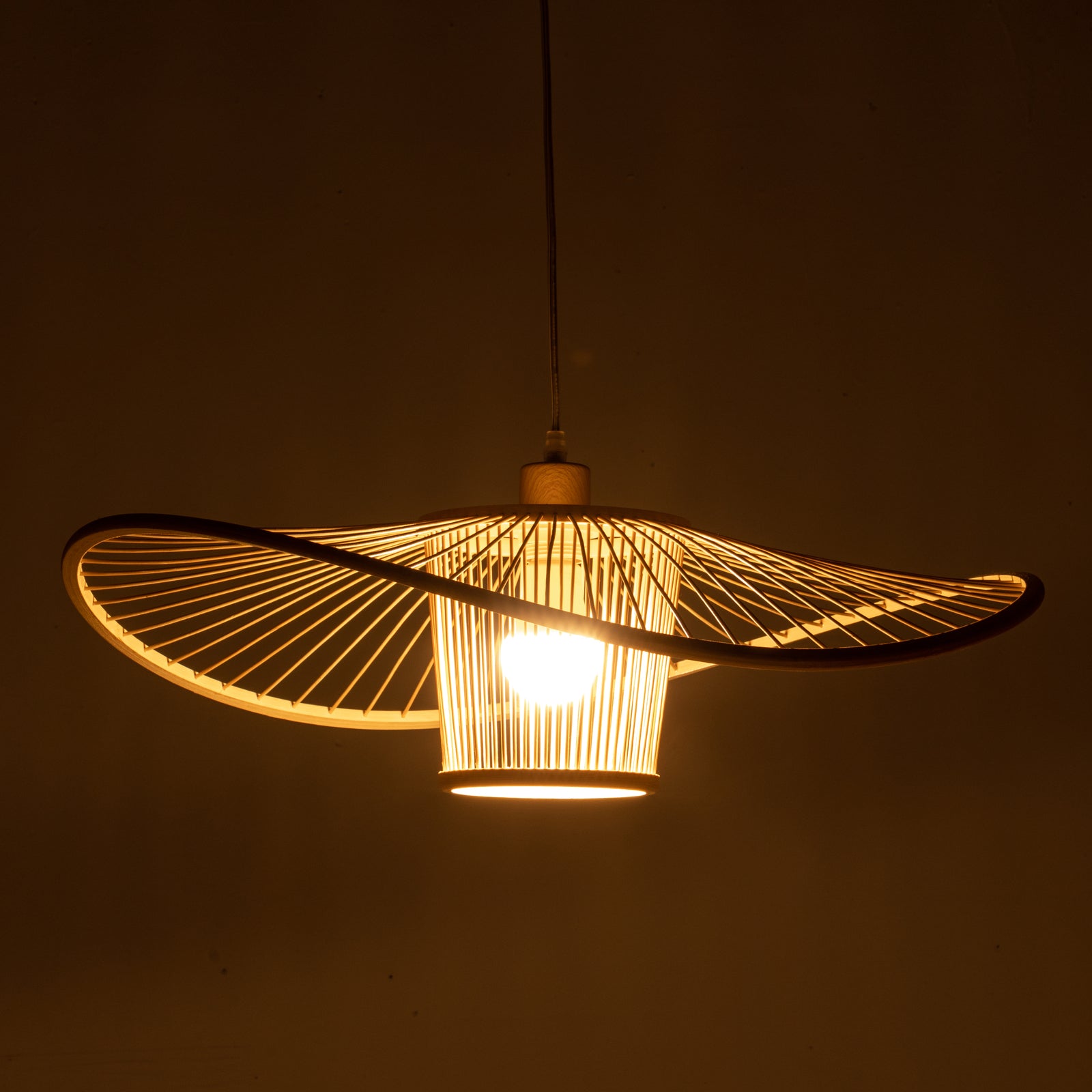 Elysian Breeze Natural Hand-Woven Bamboo Wide Brim Pendant Lamp - TRENDZ