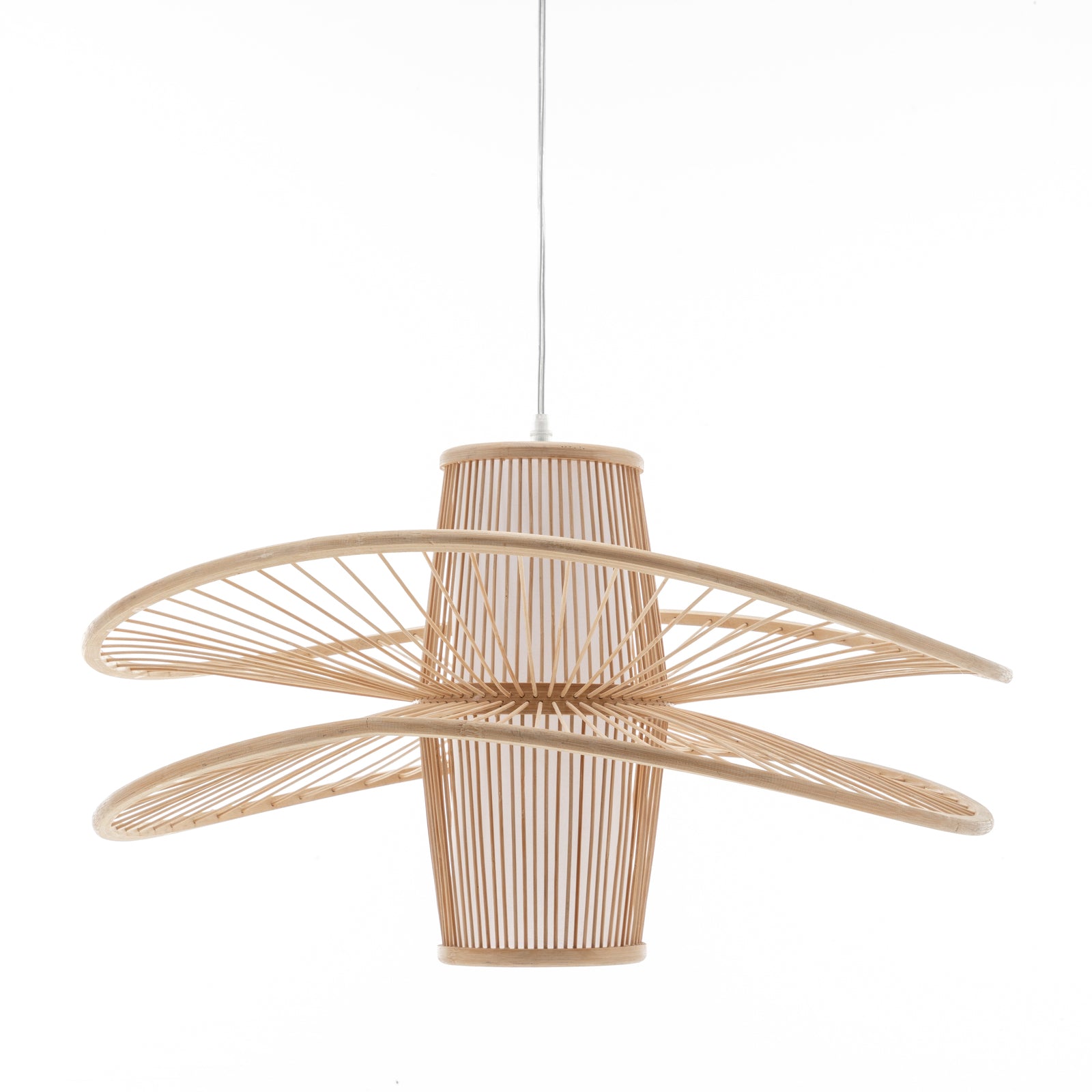 Elysian Breeze Double Natural Hand-Woven Bamboo Double Wide Pendant Lamp Light - TRENDZ