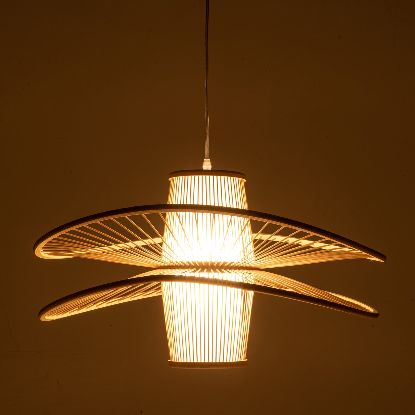 Elysian Breeze Double Natural Hand-Woven Bamboo Double Wide Pendant Lamp Light - TRENDZ