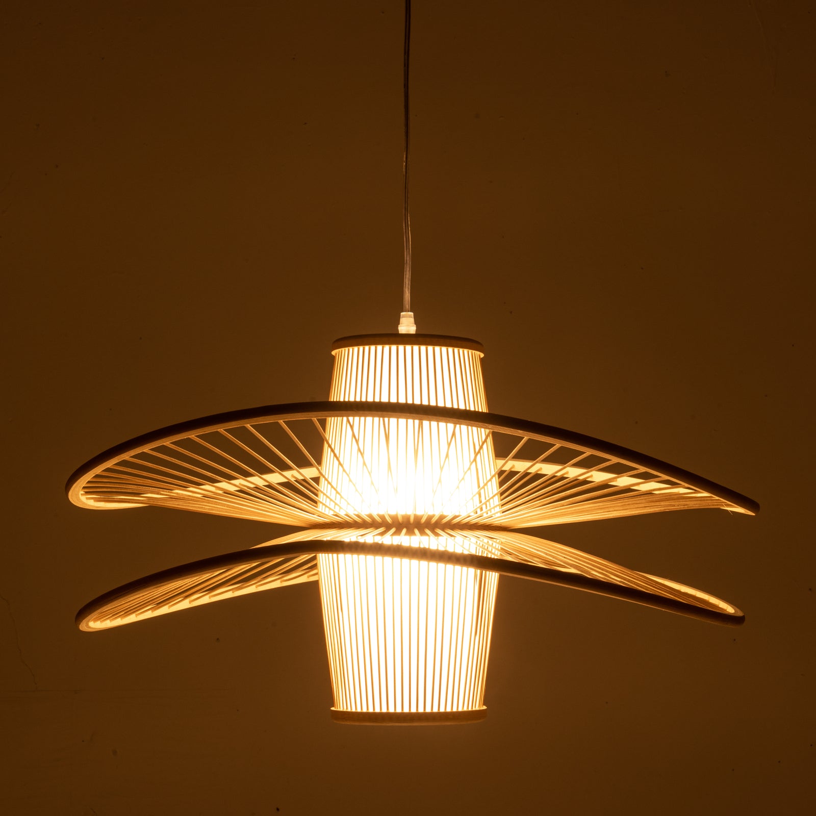 Elysian Breeze Double Natural Hand-Woven Bamboo Double Wide Pendant Lamp Light - TRENDZ