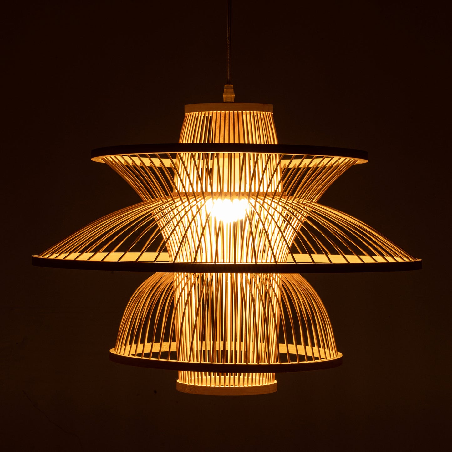 Aurora Natural Hand-Woven Bamboo 3-Layer Pendant Lamp Light - TRENDZ