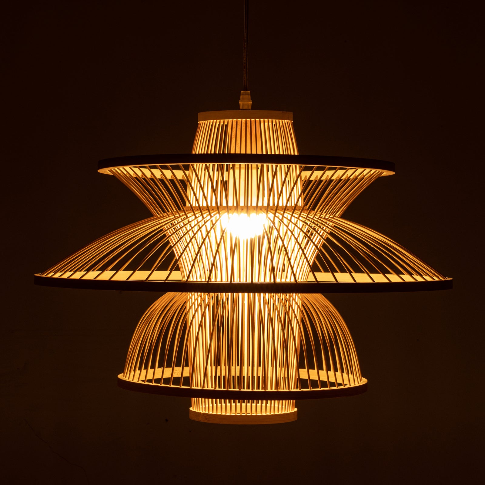 Aurora Natural Hand-Woven Bamboo 3-Layer Pendant Lamp Light - TRENDZ