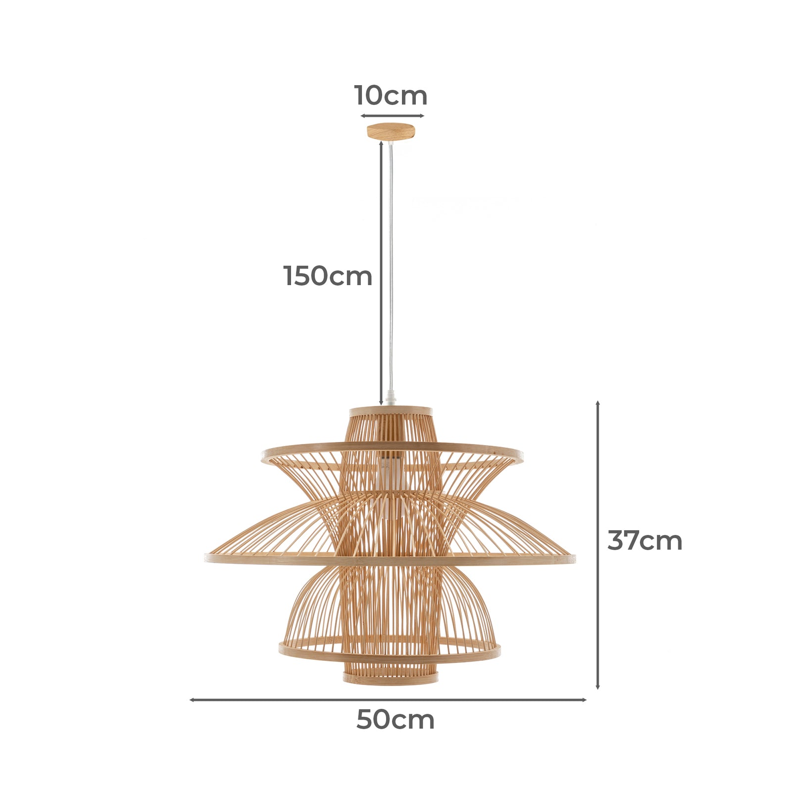 Aurora Natural Hand-Woven Bamboo 3-Layer Pendant Lamp Light - TRENDZ