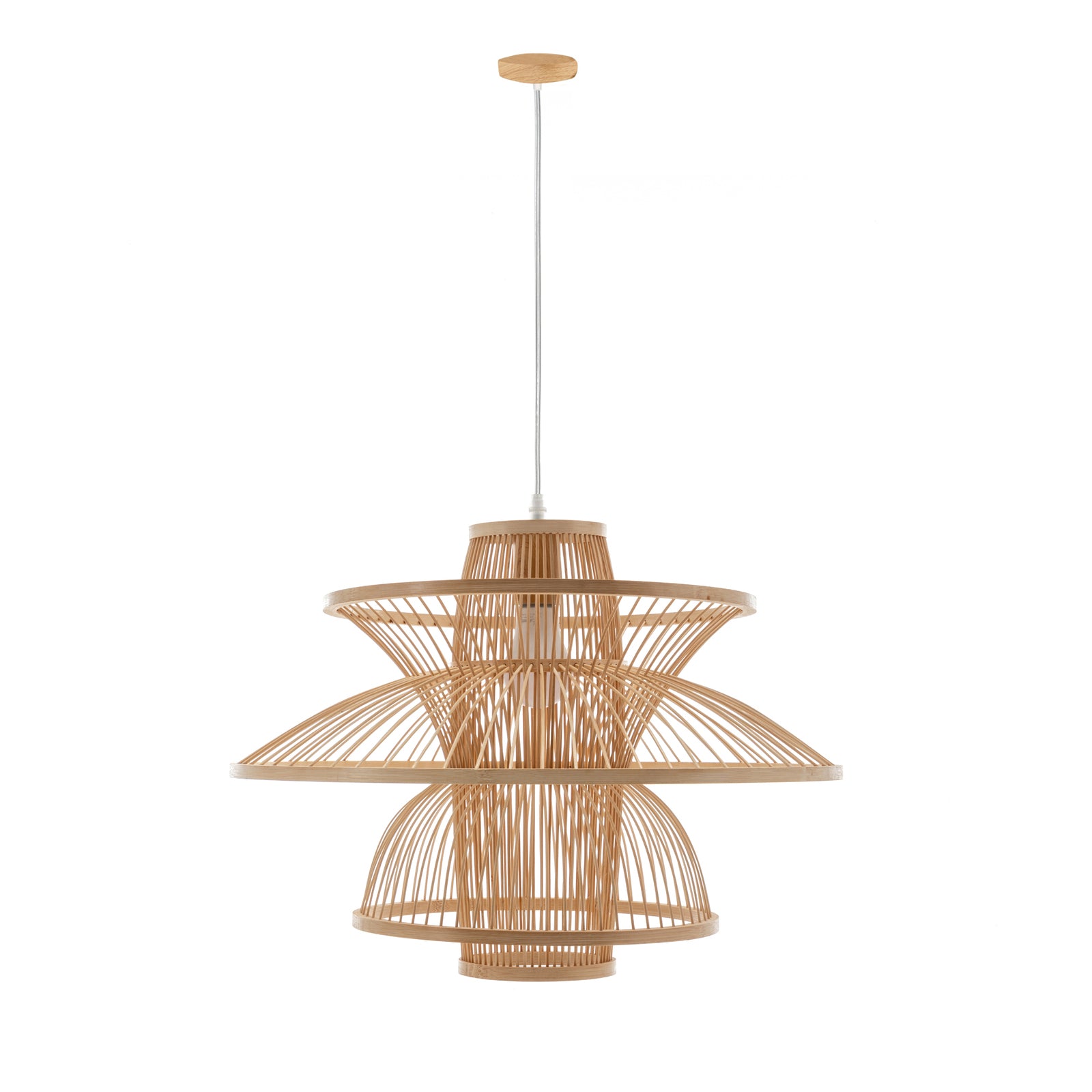 Aurora Natural Hand-Woven Bamboo 3-Layer Pendant Lamp Light - TRENDZ