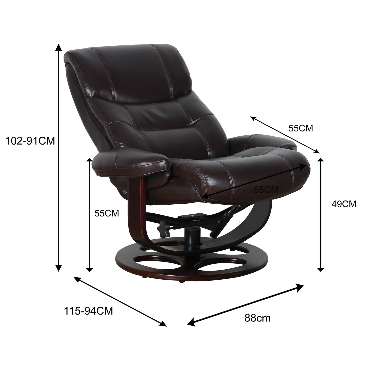 Julio Faux Leather Premium Reclining Lounge Arm Chair w/ Ottoman Swivel Sofa - TRENDZ