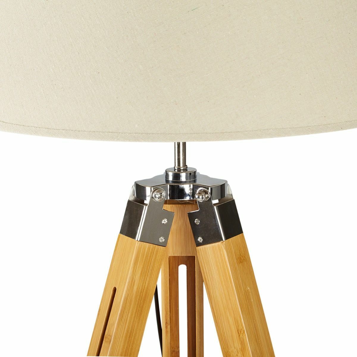 LARGE TRIPOD FLOOR LAMP Linen Shade Modern Light Bamboo Vintage Wooden Retro - TRENDZ