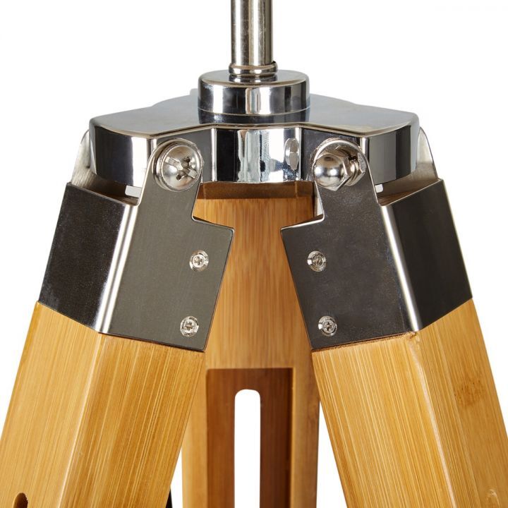 LARGE TRIPOD FLOOR LAMP Linen Shade Modern Light Bamboo Vintage Wooden Retro - TRENDZ