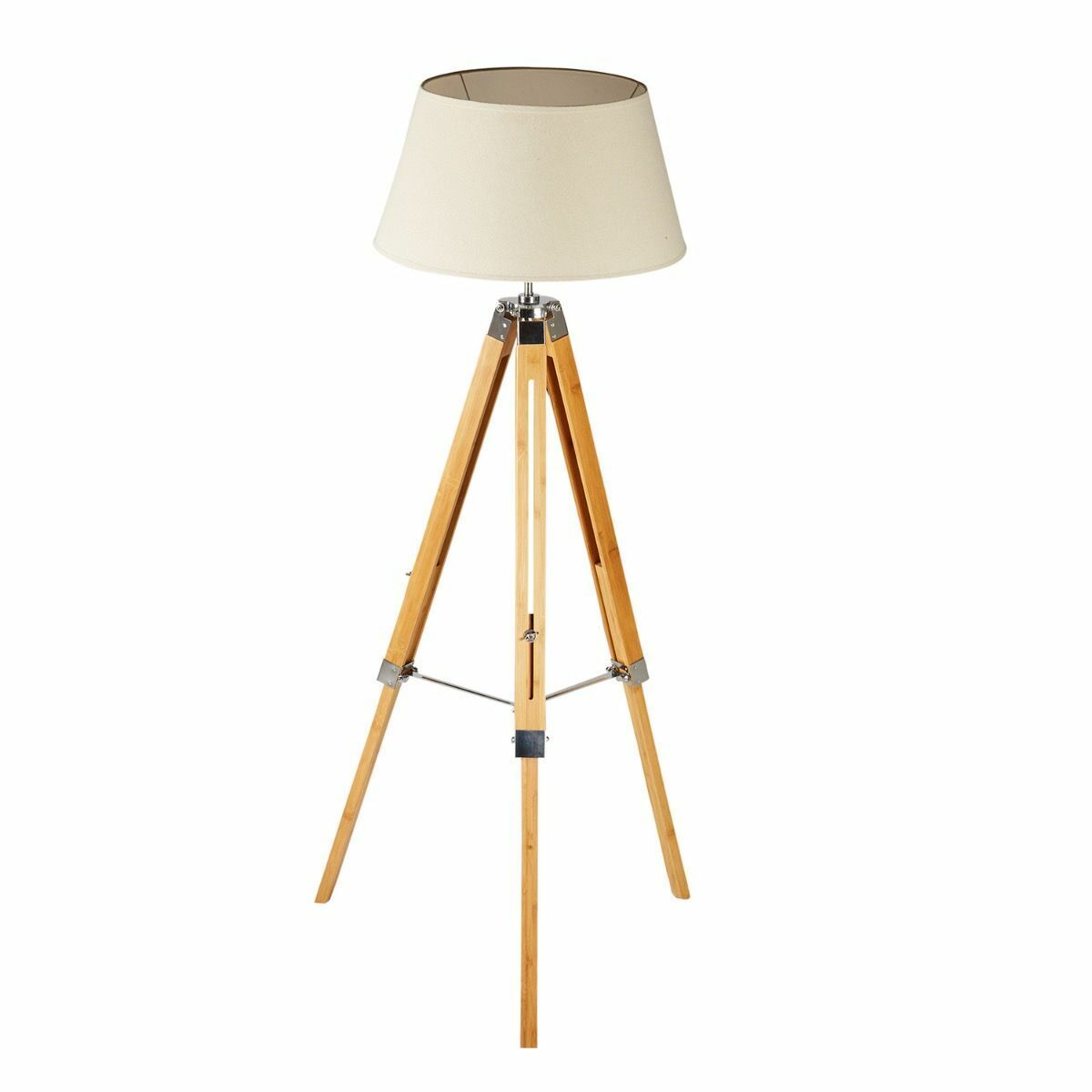 LARGE TRIPOD FLOOR LAMP Linen Shade Modern Light Bamboo Vintage Wooden Retro - TRENDZ
