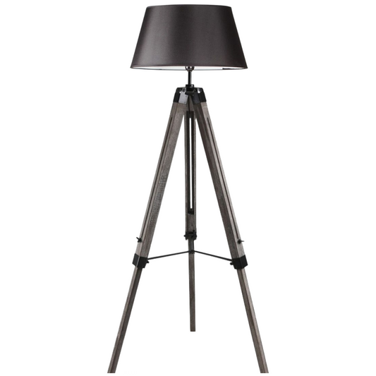 LARGE TRIPOD FLOOR LAMP Linen Shade Modern Light Retro Vintage Wooden - TRENDZ