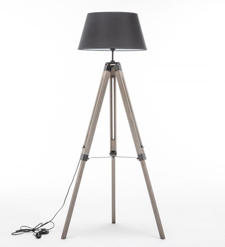 LARGE TRIPOD FLOOR LAMP Linen Shade Modern Light Retro Vintage Wooden - TRENDZ