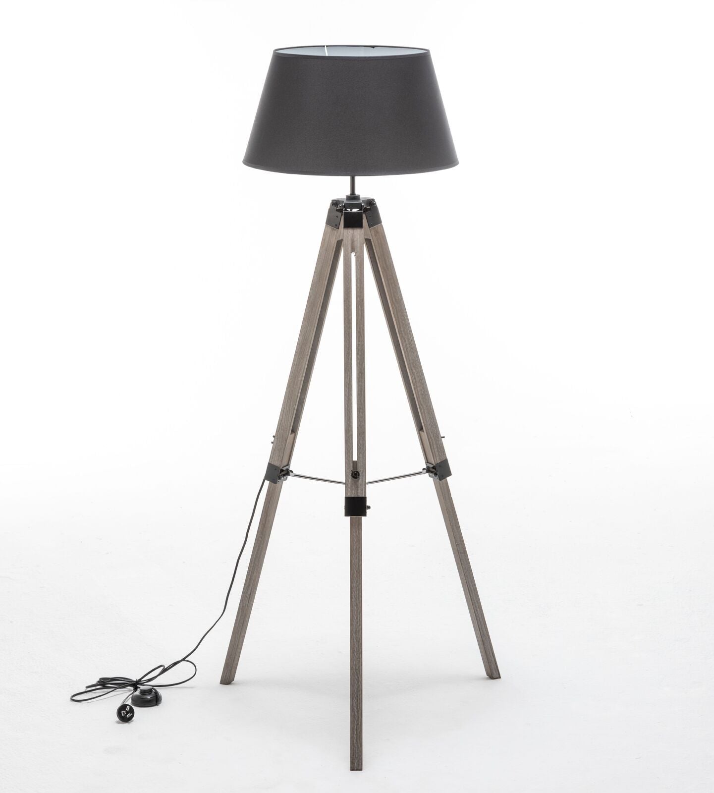 LARGE TRIPOD FLOOR LAMP Linen Shade Modern Light Retro Vintage Wooden - TRENDZ