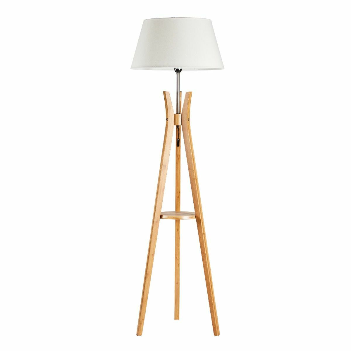 LARGE BAMBOO TRIPOD FLOOR LAMP Linen Shade Modern Light Vintage Wooden Scandi - TRENDZ