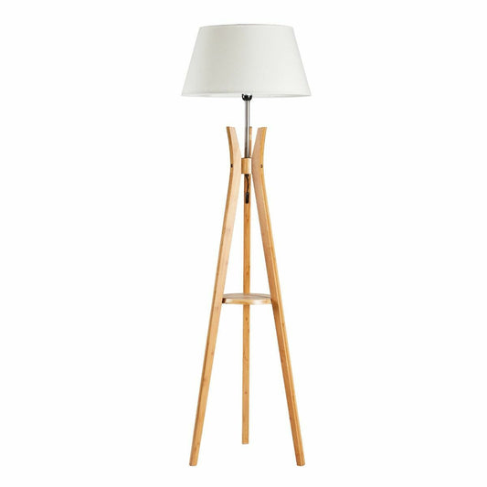 LARGE BAMBOO TRIPOD FLOOR LAMP Linen Shade Modern Light Vintage Wooden Scandi - TRENDZ
