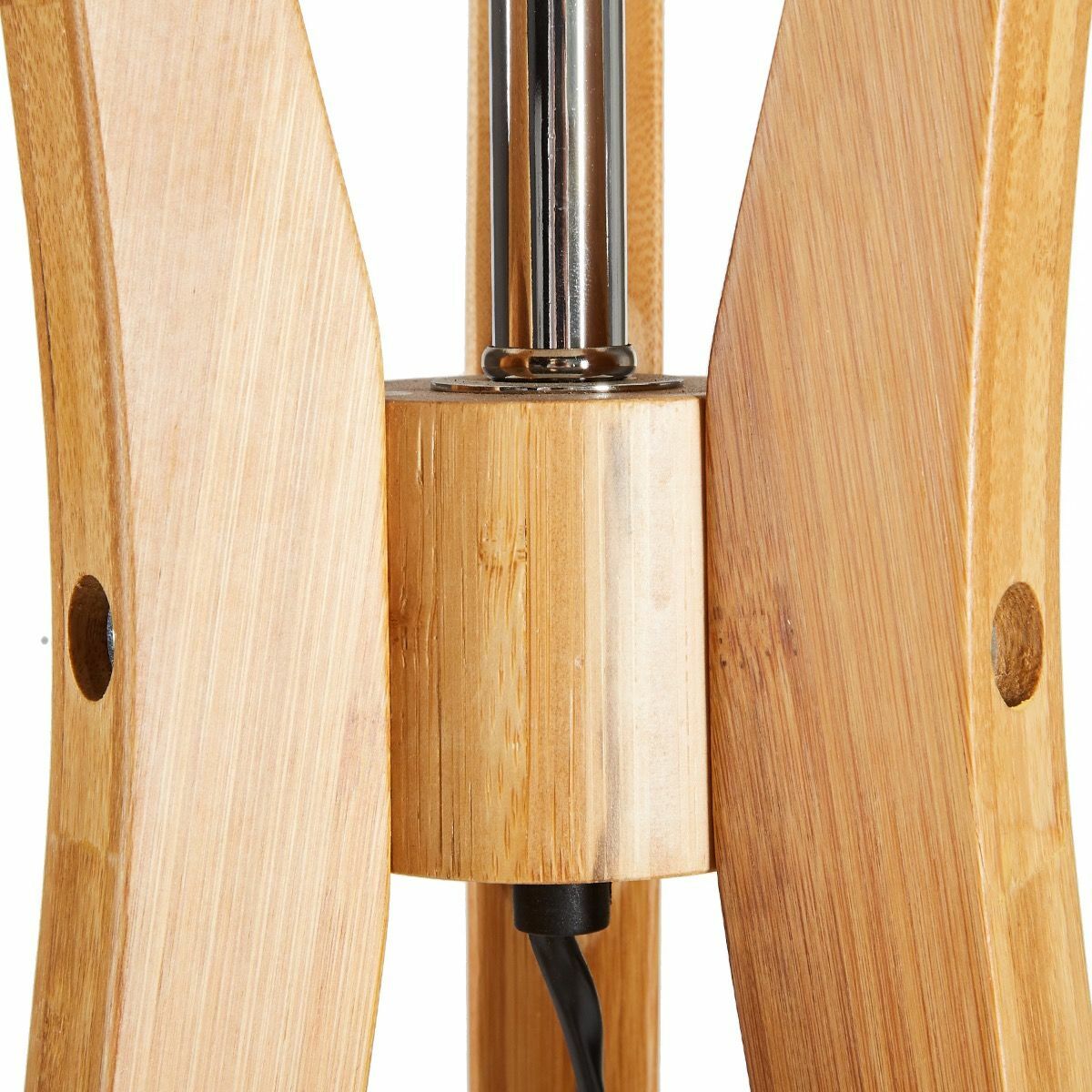 LARGE BAMBOO TRIPOD FLOOR LAMP Linen Shade Modern Light Vintage Wooden Scandi - TRENDZ
