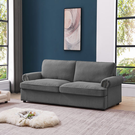 PHEBE 3 Seater Sofa bed with Separate Foam Mattress- Corduroy Dark grey - TRENDZ