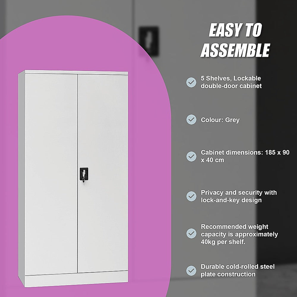 Two-Door Shelf Office Gym Filing Storage Locker Cabinet Safe - TRENDZ