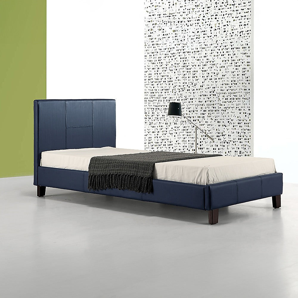 Single PU Leather Bed Frame Blue - TRENDZ