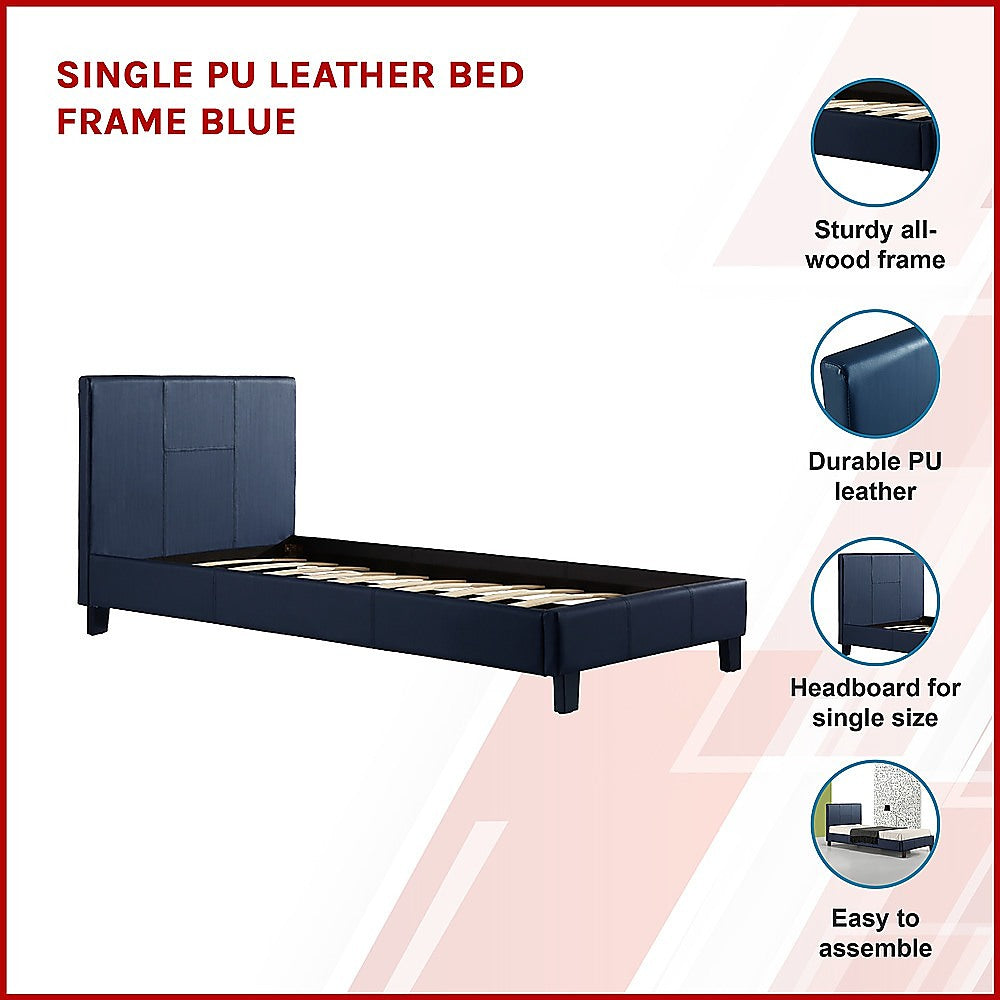 Single PU Leather Bed Frame Blue - TRENDZ