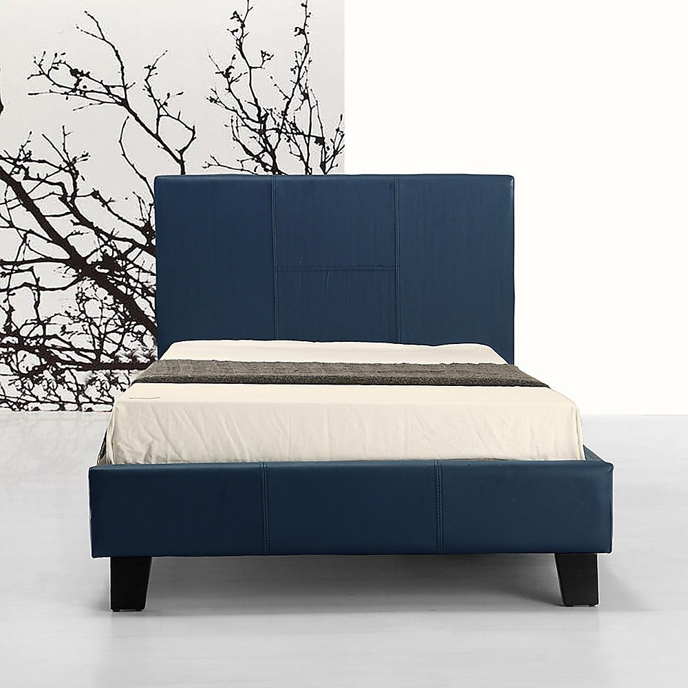 Single PU Leather Bed Frame Blue - TRENDZ